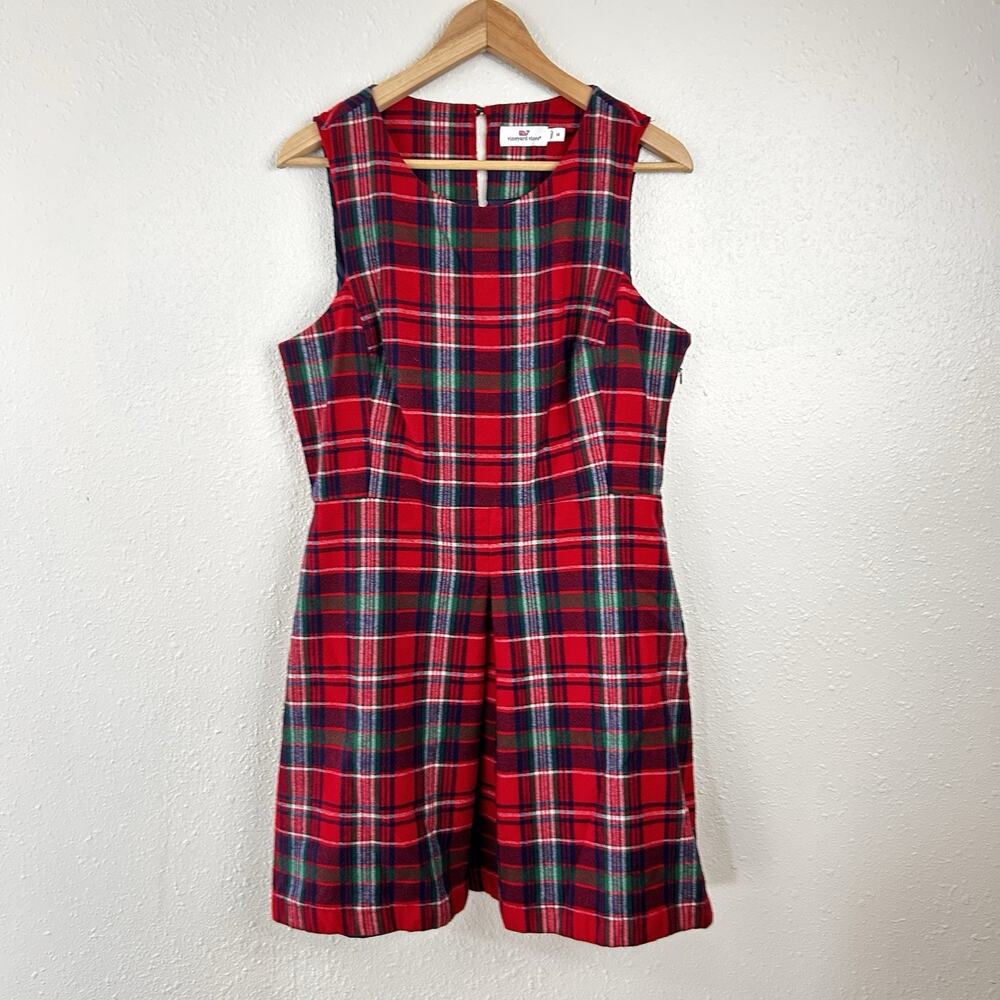 Vineyard Vines Christmas Holiday Tartan Plaid Wool Blend Dress Red Sz 14 womens